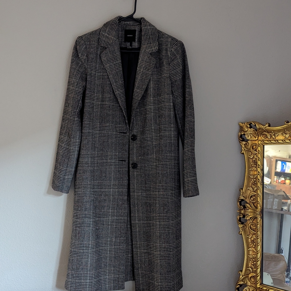 Forever21 Gray Plaid Long Coat